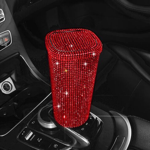 Bling Rhinestone Auto Garbage Can Car Trash Can with Lid Mini Garbage Bin for Automotive Car, Home, Office, Kitchen, Bedroom (Red) in Saudi Arabia