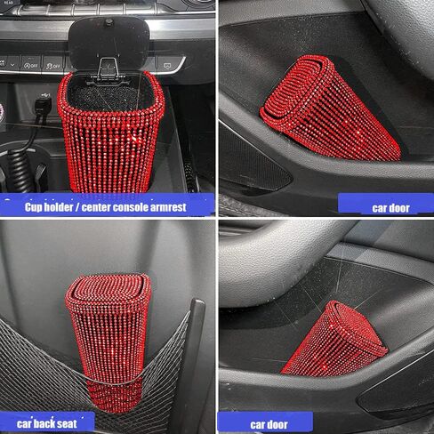 Bling Rhinestone Auto Garbage Can Car Trash Can with Lid Mini Garbage Bin for Automotive Car, Home, Office, Kitchen, Bedroom (Red) in Saudi Arabia