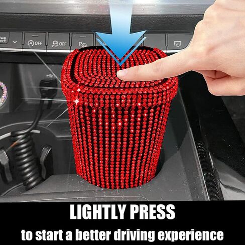 Bling Rhinestone Auto Garbage Can Car Trash Can with Lid Mini Garbage Bin for Automotive Car, Home, Office, Kitchen, Bedroom (Red) in Saudi Arabia
