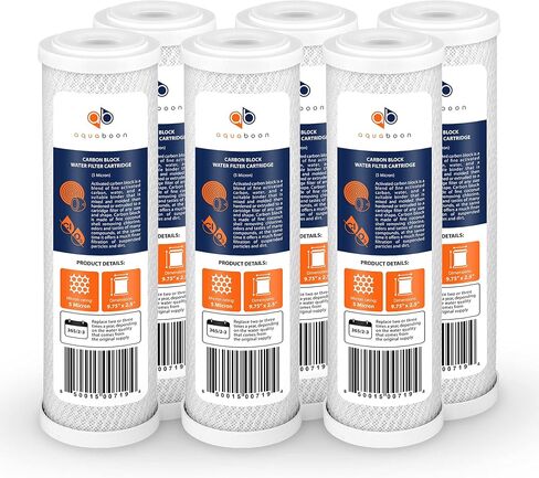 Aquaboon Carbon Water Filter Replacement Cartridge CTO 5 Micron 10 x 2.5" Water Filter for Whole House & Under Sink & Countertop System Compatible with WHEF-WHWC, WHKF-WHWC, WFPFC8002, FXWTC, 2-PACK in Kuwait