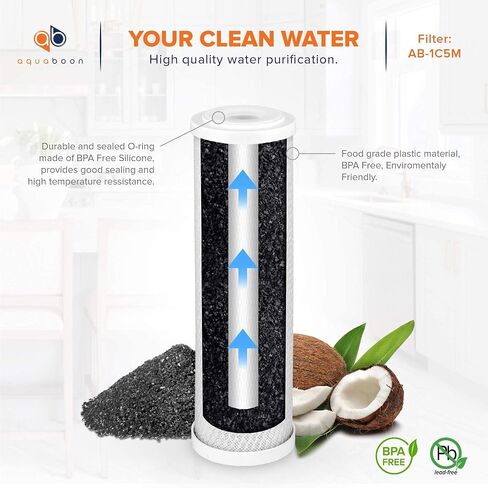 Aquaboon Carbon Water Filter Replacement Cartridge CTO 5 Micron 10 x 2.5" Water Filter for Whole House & Under Sink & Countertop System Compatible with WHEF-WHWC, WHKF-WHWC, WFPFC8002, FXWTC, 2-PACK in Kuwait