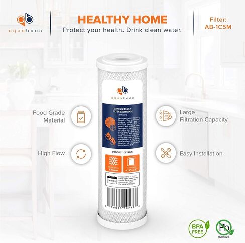 Aquaboon Carbon Water Filter Replacement Cartridge CTO 5 Micron 10 x 2.5" Water Filter for Whole House & Under Sink & Countertop System Compatible with WHEF-WHWC, WHKF-WHWC, WFPFC8002, FXWTC, 2-PACK in Kuwait