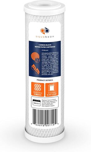Aquaboon Carbon Water Filter Replacement Cartridge CTO 5 Micron 10 x 2.5" Water Filter for Whole House & Under Sink & Countertop System Compatible with WHEF-WHWC, WHKF-WHWC, WFPFC8002, FXWTC, 2-PACK in Kuwait