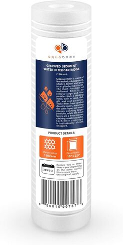Aquaboon 10"x2.5" Grooved Sediment Water Filter Cartridge - Universal Whole House Water Filter - 1 Micron Water Filter Cartridge Replacement Compatible with AP110, whkf-gd05, SGC-25-1001, RS14, 2-Pack in Saudi Arabia