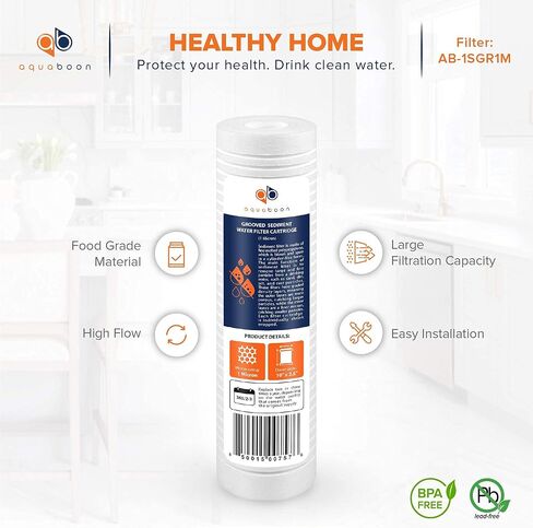 Aquaboon 10"x2.5" Grooved Sediment Water Filter Cartridge - Universal Whole House Water Filter - 1 Micron Water Filter Cartridge Replacement Compatible with AP110, whkf-gd05, SGC-25-1001, RS14, 2-Pack in Saudi Arabia