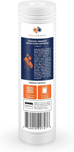 Aquaboon 10"x2.5" Grooved Sediment Water Filter Cartridge - Universal Whole House Water Filter - 1 Micron Water Filter Cartridge Replacement Compatible with AP110, whkf-gd05, SGC-25-1001, RS14, 2-Pack in Saudi Arabia