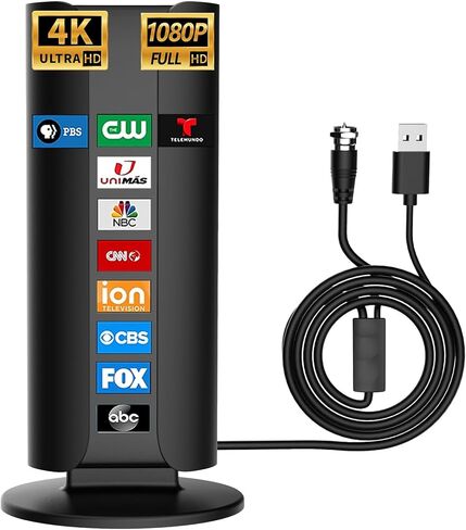 TV Antenna, Digital Antenna for Smart TV Indoor, 2024 Upgraded TV Antenna for Local Channels 900+ Miles Range with Amplifier Signal Booster, Antenna for Smart TV, Support 8K 4K 1080P, 32ft Coax Cable in Kuwait