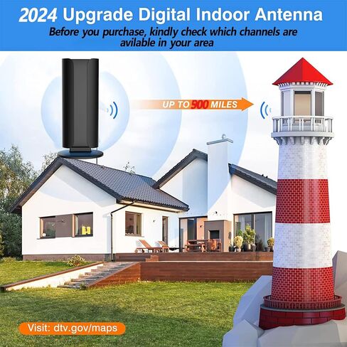 TV Antenna, Digital Antenna for Smart TV Indoor, 2024 Upgraded TV Antenna for Local Channels 900+ Miles Range with Amplifier Signal Booster, Antenna for Smart TV, Support 8K 4K 1080P, 32ft Coax Cable in Kuwait