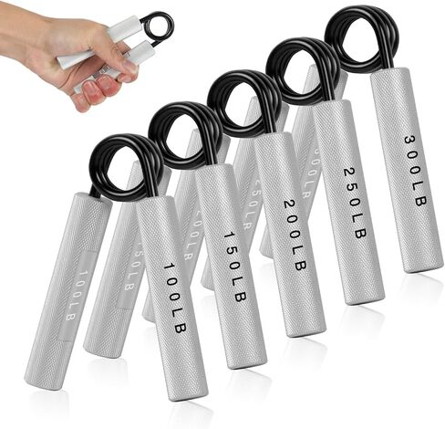 Grip Strength Trainer 100LB-300LB, 5 Pack Metal Hand Grip Strengthener, Non-Slip Wrist Trainer, Forearm Exerciser,for Men Women Home Gym, Silver in Saudi Arabia