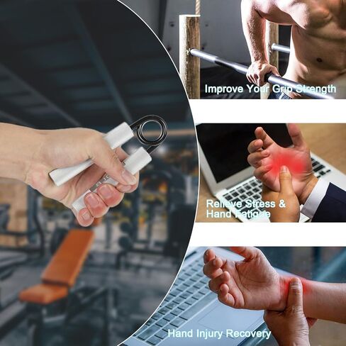 Grip Strength Trainer 100LB-300LB, 5 Pack Metal Hand Grip Strengthener, Non-Slip Wrist Trainer, Forearm Exerciser,for Men Women Home Gym, Silver in Saudi Arabia