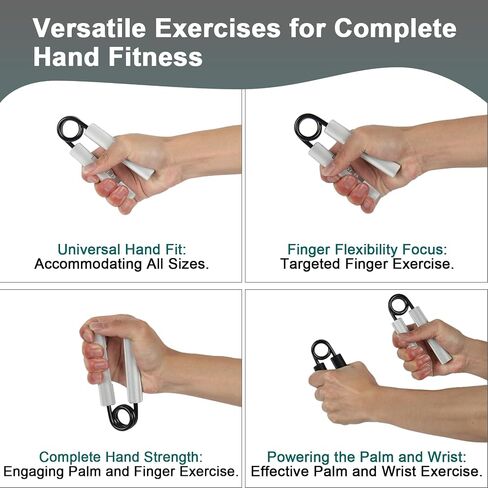 Grip Strength Trainer 100LB-300LB, 5 Pack Metal Hand Grip Strengthener, Non-Slip Wrist Trainer, Forearm Exerciser,for Men Women Home Gym, Silver in Saudi Arabia