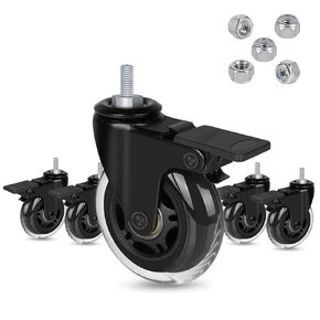 Hirate 2" Lockable Caster with 5/16"-18UNC Threaded Stem, 5pcs Caster with Brake Safe Locking Swivel Casters for Office Chairs Home Furniture (Include Lock Nuts)