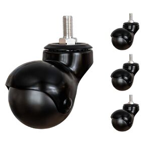 Set of 4 Black Tone 2 Inch Ball Caster Wheels with Threaded Stem for Furniture, Offering 360-Degree Rotation