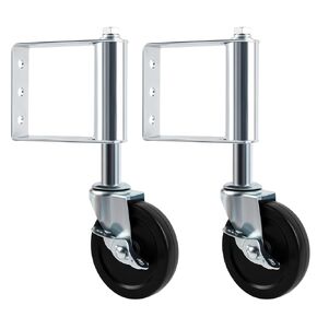 Spring Loaded Gate Caster, Heavy Duty Gate Wheels with Universal Mount Plate, 2 Pack Rubber Gate Caster 220 Lbs Capacity, 4 Inches (Silver), with Side Lock Brake