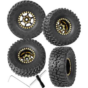 RC Full Brass 1.0 Inch Beadlock Wheel Rim & Wheels Tires for 1/18 1/24 Trx4m Axial SCX24 FMS FCX24 RC Crawler Car,4PCS (1.0 Inches) Wheel Rim & Wheels Tires(Black-A)