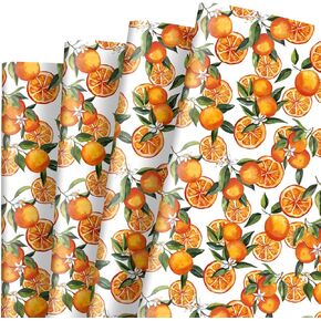 AnyDesign Orange Wrapping Paper Watercolor Citrus Fruit Gift Wrap Paper Bulk Folded Flat Tangerine Art Paper for Birthday Baby Shower DIY Crafts Gift Wrapping, 19.7 x 27.6 Inch, 6 Sheets