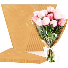 JarThenaAMCS Flower Bouquet Sleeves Kraft Paper Wrapping Bags Clear Floral Arrangement Supplies for Valentine Wedding Anniversary Mother's Day Florist, 15.7 x 13.7 x 3.9 Inch, 10Pcs