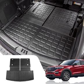 Cargo Mat Compatible with 2020-2024 Ford Explorer Cargo Liner Trunk Mat TPE All Weather Back Seat Cover Protector for 6&7 Passenger Explorer Accessories (Upgrade Trunk Mat with Backrest Mat)