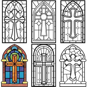 36 Pcs Crosses Religious Crafts for Kids Sunday School Bible Crafts Color Your Own Holy Week Christian DIY Coloring Card Kits and Fun Home Activities, 6 Styles, 5 x 9 Inch