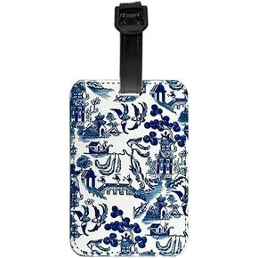 Blue Hydrangea Floral Chinoiserie PU Leather Luggage Tag - Lightweight, Durable Travel ID Label Suitcase Accessory – Vegan Leather, Square