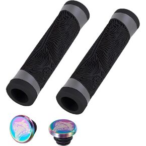 Bike Handle Grips, Mountain Bike Handlebar Grip with End Caps, Soft Bicycle Grip of Non-Slip Rubber for MTB, BMX, Scooter, Tricycle, Folding Bike, Wheel Chair, 3 Colors