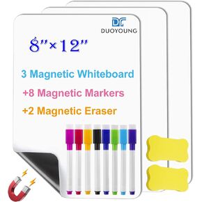 3 قطع سبورة بيضاء مغناطيسية للثلاجة، لوحة مسح جافة للثلاجة، سبورة بيضاء مغناطيسية صغيرة لباب الثلاجة، تتضمن علامات مع مغناطيس، ممحاة (12 بوصة × 8 بوصة، أبيض) in Kuwait