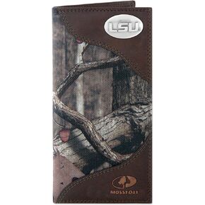 NCAA LSU Tigers Zep-Pro Mossy Oak Nylon and Leather Secretary-Style Roper Concho Wallet, Camouflage, One Size