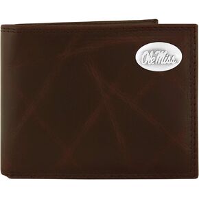 NCAA Mississippi Old Miss Rebels Zep-Pro Wrinkle Leather Bifold Concho Wallet, Brown
