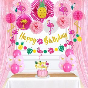Flamingo Birthday Decorations, Flamingo Birthday Party Supplies, Flamingo Party Decorations, Aloha Hawaiian Luau Tropical Pineapple Summer Beach Party Decorations Supplies in Kuwait