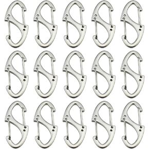RLECS 15PCS 41mm/1.6inch Silver Luggage Zip Clip Anti Theft Device Backpack Zip Puller Double Head Spring Loaded Zinc Alloy S Shaped Keychain Hook Suitable for Attaching Key and Chain and Rope Lock
