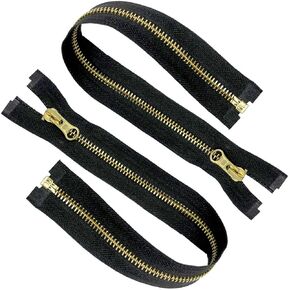 AMORNPHAN 2pcs 12 Inch Metal Zippers #5 Antique Brass Separating Open End Jacket Zipper Y-Teeth Auto Lock Slider Heavy Duty for Jackets Sewing Coats Crafts Type Left Sided (12")