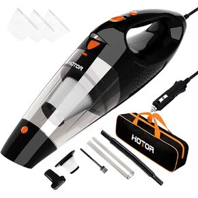 HOTOR مكنسة السيارة عالية الطاقة، مكنسة السيارة المحمولة DC 12V 16.4 قدم طقم ملحقات السيارات المحمولة بسلك للتفاصيل الداخلية للسيارة - أسود وبرتقالي in Kuwait