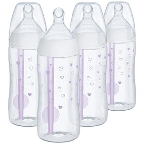 NUK Smooth Flow Pro Anti Colic Baby Bottle - Easy to Assemble and Clean & Reduces Newborn Spit-up & Gas, 10oz, 4-Pack, Girl