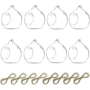 Nuptio 8 Pcs 3.15"/ 8cm Hanging Glass Tealight Holder Globe Plant Terrariums Glass Orbs Air Plants Tea Light Candle Holders Home Decor Indoor Outdoor Garden (with 2 Holes, 6 Pcs + 2 Pcs)