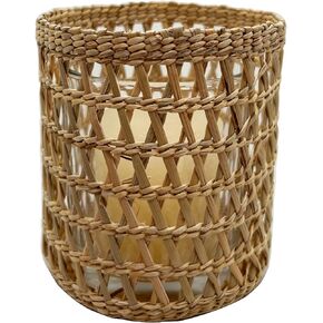 Rattan Woven Tea Light Candle Holder, Decorative Handwoven Candle Holder, Rustic Vintage Seagrass Votive Candle Holders for Dining Table Kitchen Decor Serving Tray