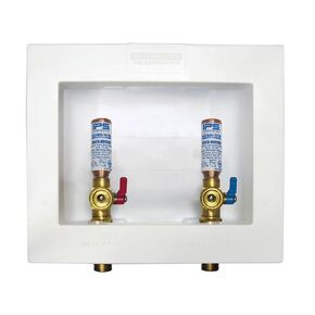 85708 Econo Box Center-Drain Washing Machine Outlet Box - Quarter-Turn Brass Hammer Arrester Valves, 1/2" Sweat Connection, White Plastic