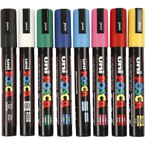 Uni-Ball POSCA PC-5M [8 Pen Set] includes 1 of each - Black, White, Pink, Red, Yellow, Green, Blue and Light Blue in Kuwait