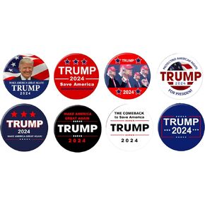 Trump 2024 – Save America Set of 8 Buttons – 2.25 inch pins, Red, White and Blue