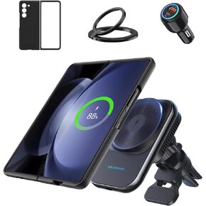for MagSafe Wireless Car Charger Mount for Samsung Z Fold 5, ICE Cooling 15W Fast Charging Mount with MagSafe Case, 360°Magnetic Ring, Air Vent Magnetic Car Phone Holder for iPhone15