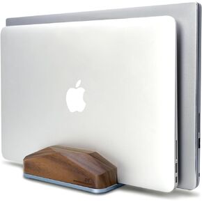 Vertical Laptop Stand - Dual Slot Laptop Stand Holder Wooden Widen Desktop Stand with Adjustable Dock Fit for MacBook/Samsung/Dell/HP/ThinkPad/Surface/Chrome Book (Walnut Black)