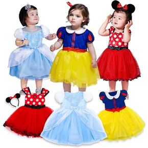 Princess Costume Trunk for Toddler Girls, 4 Pcs Fancy Dresses Tutu Skirts Headband for Babies Birthday 12M-4T in Kuwait
