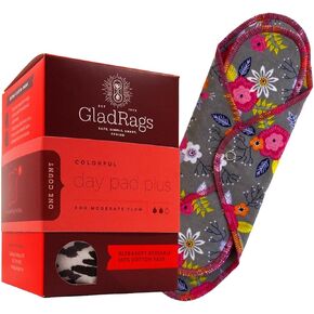GladRags Reusable Cloth Day Pad Plus (1-Pack) - 100% Cotton Reusable Menstrual Pad, Washable Absorbent Maxi Pad, Medium & Heavy Flow Period Pads, Customizable Absorbency, Washing Machine Safe