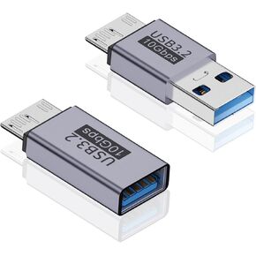 محول Poyiccot USB A إلى Micro B (نمطان)، محول USB أنثى إلى Micro B ذكر + محول USB ذكر إلى Micro B ذكر، محول شحن بيانات USB إلى Micro B بسرعة 10 جيجابت في الثانية لكابل محركات الأقراص الصلبة الخارجية