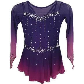 LIUHUO Figure Skating Dress Gradient Purple Mesh Skirt Girl Hook Sleeves Competition Performance