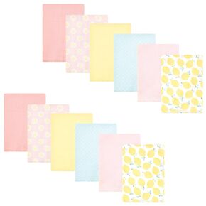 Hudson Baby Unisex Baby Cotton Flannel Burp Cloths Bundle, Lemon Daisy, One Size