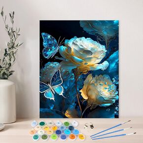 AIRDEA Flowers Paint by Numbers Kit for Adults,Peonies Adults' Paint-by-Number Kits,Paint by Numbers Kit for Beginner,DIY Paint by Numbers Canvas of Night 15.7x19.6 inch,Without Frame