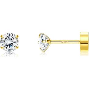 20G Sterling Silver Flat Back Stud Earrings for Women Men Gold Silver Flatback Earrings CZ Helix Cartilage Piercing Tiny Earrings Studs 2mm 3mm 4mm
