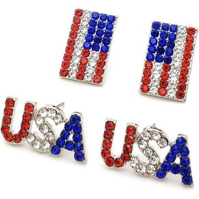 الوطنية الأحمر والأبيض والأزرق العلم الأمريكي الولايات المتحدة الأمريكية 4 يوليو الاستقلال مثقوب 2 زوج أقراط مجموعة in Kuwait