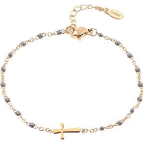 LG Gifts Ltd. سوار متقاطع مطلي بالذهب مع خرز ملون | سوار صليب مسبحة للنساء المسيحيات مع سلسلة ربط قابلة للتعديل in Kuwait