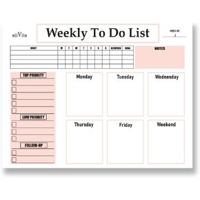 Undated Weekly Planner Notepad - Weekly Calendar with Habit Tracker, ADHD Planner for Adults, Weekly To Do List Notepad, 50 Tear-Off 8.5" x 11" Sheets, Extra Thick Backing